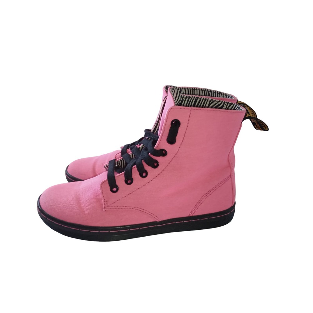 Dr Martens -Hackey- Pink-Zebra Print Canvas Lace up Boots- Women's Size 6 NWT